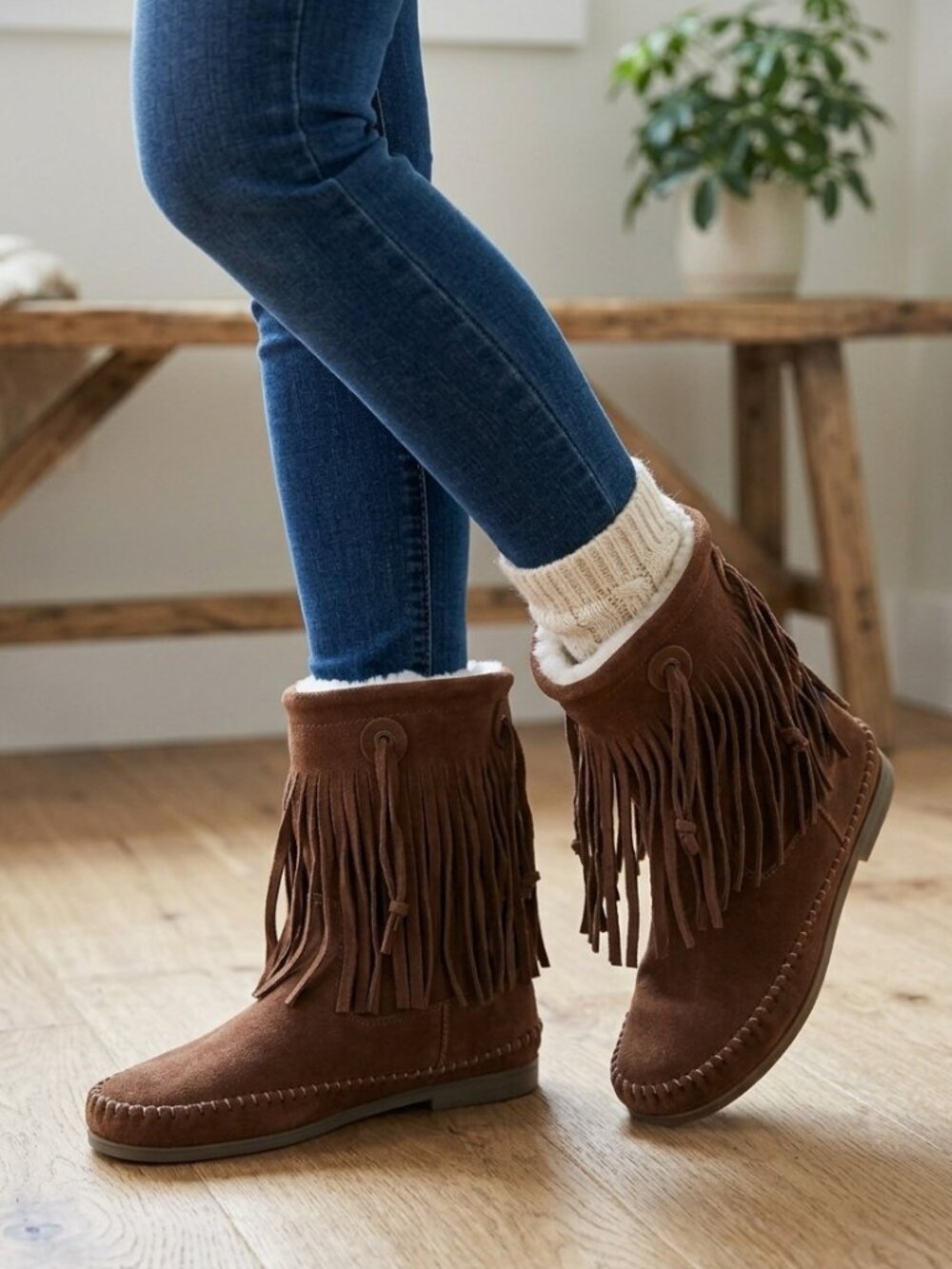 SoftMoc Brown Lucia  Suede Fringe Moccasin Boots - Women's Size 8 NWOT